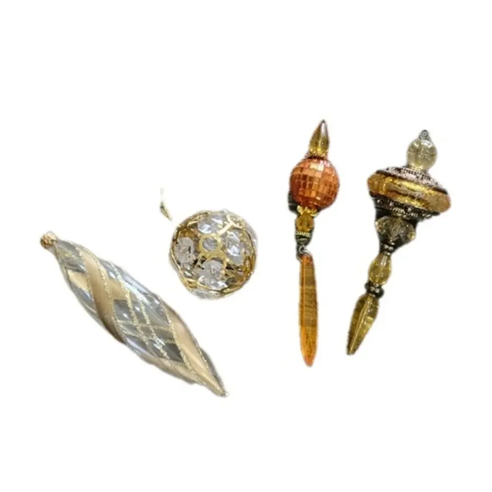 Vintage Finial Chandelier Christmas Ornaments Lot of 4 MCM Amber Gold‎